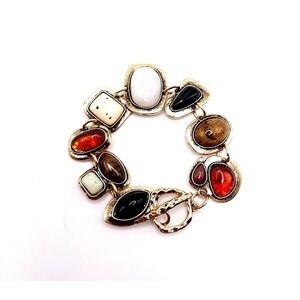 Gold Faux Stone Statement Bracelet Chunky Vintage Boho